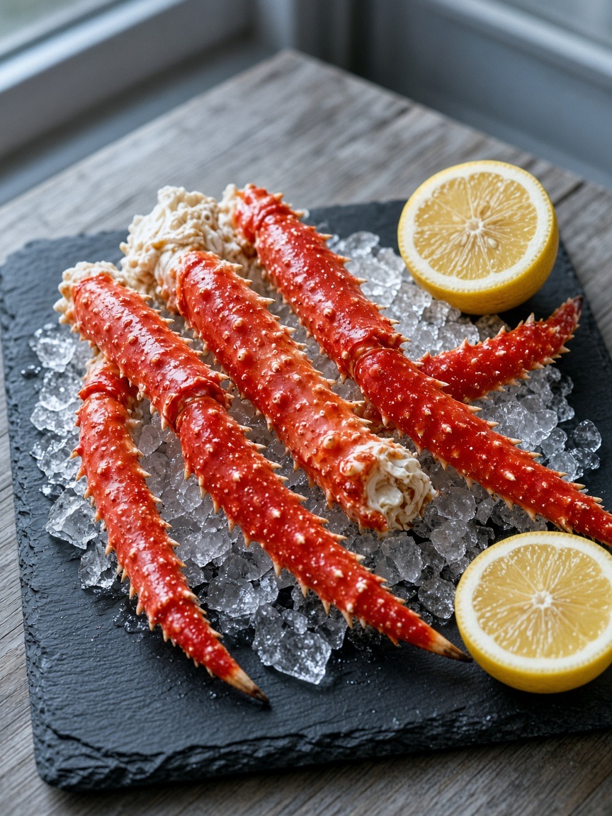 Food, king crab on ice