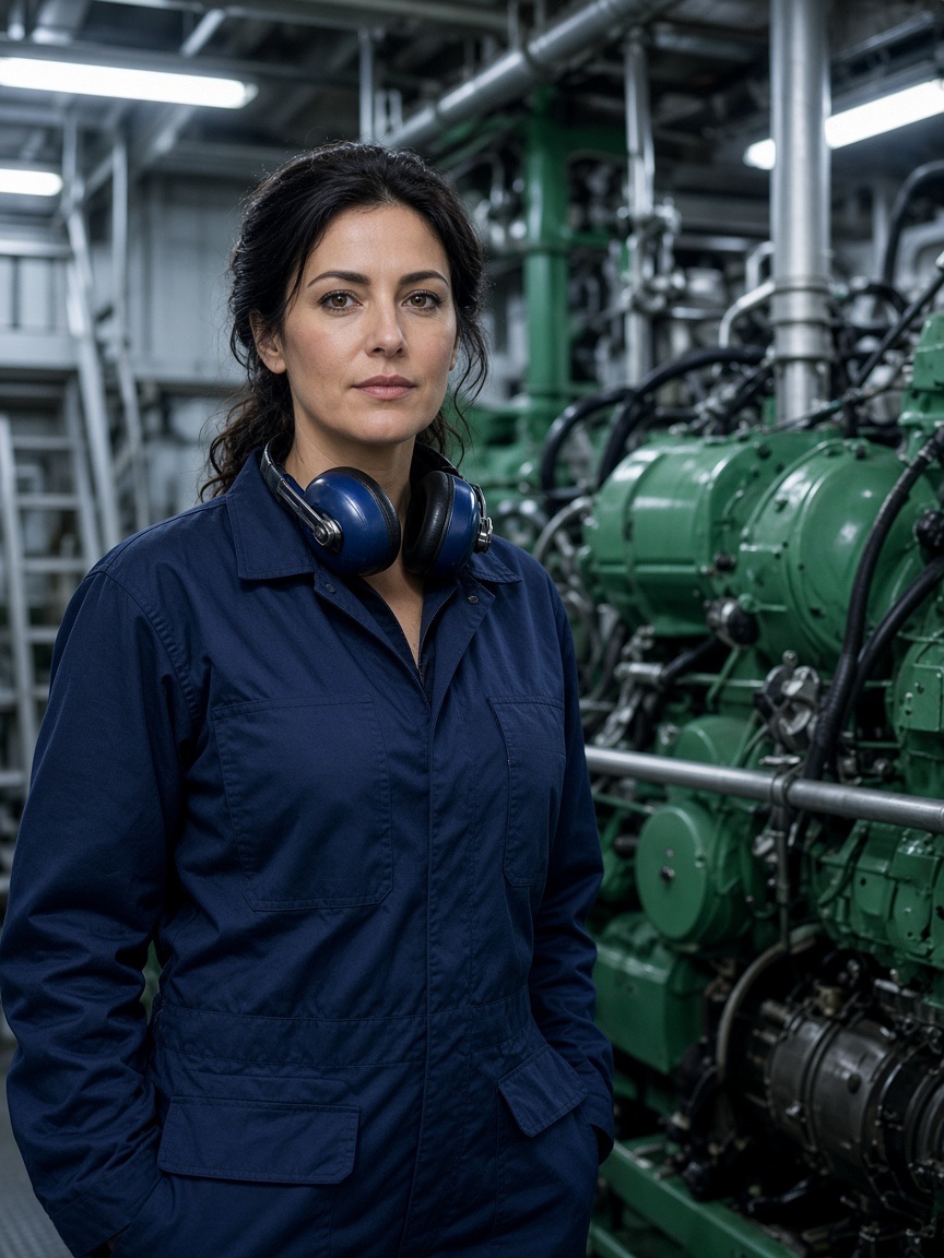 Portrait, ship engineer, engine room